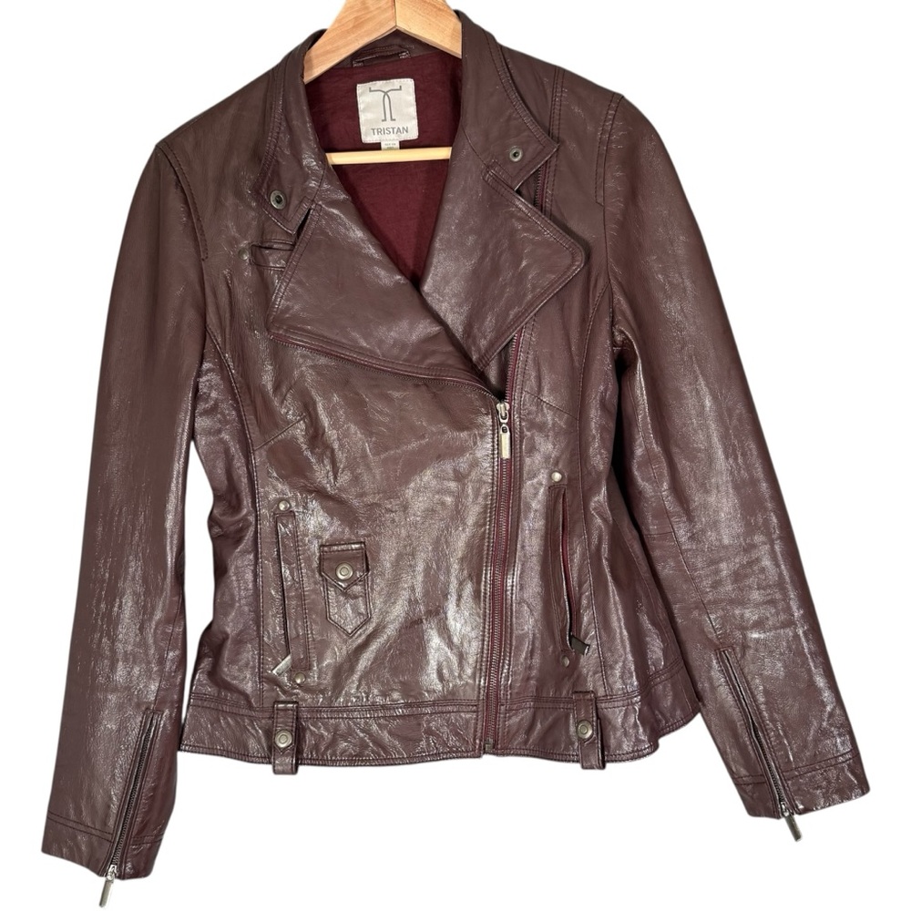 Tristan Vegan Leather Oxblood Moto Jacket Biker M